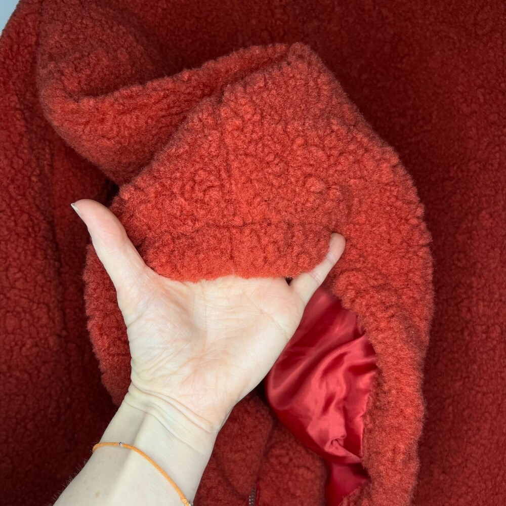 Avec Les Filles Womens Jacket Medium Red Textured Sherpa High Collar Full Zip - Picture 6 of 16